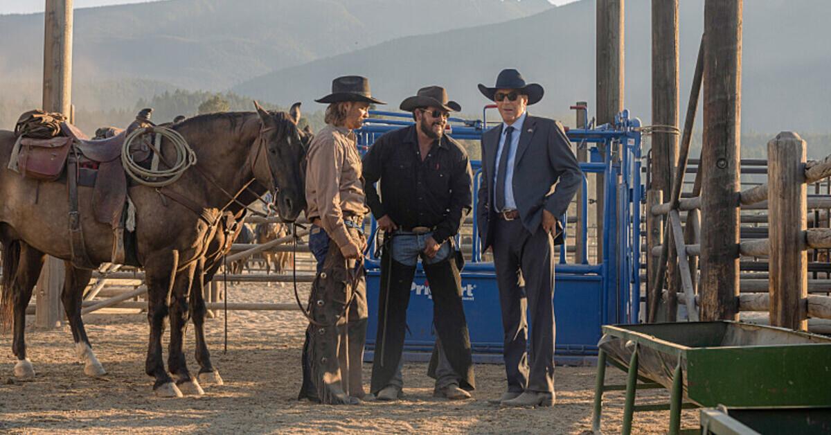 From left: Luke Grimes, Cole Hauser and Kevin Costner in 'Yellowstone.'