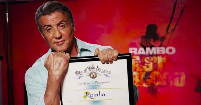 sylvester stallone doing press for rambo last blood