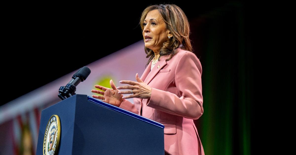 VP Kamala Harris speaks at the Alpha Kappa Alpha Sorority, Inc.'s 71st Boule in July 2024.