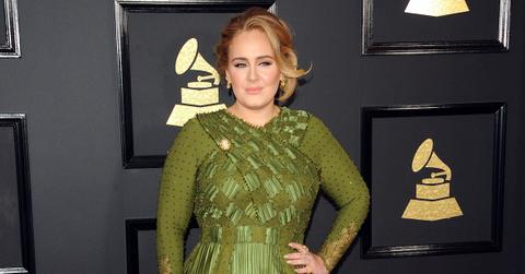 Adele in a green dress at the 59th GRAMMY Awards held at the Staples Center in Los Angeles on Feb. 12, 2017