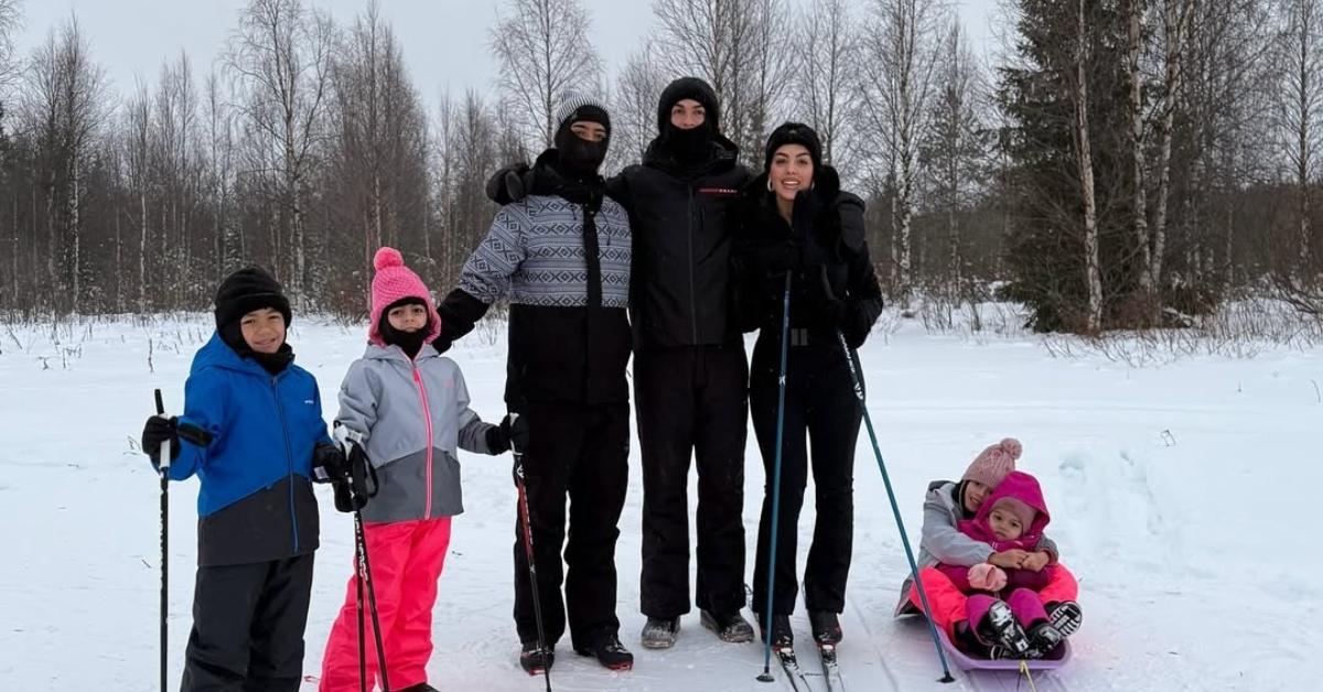 (l-r): Cristiano Ronaldo and Georgina Rodriguez's kids and the couple on vacation