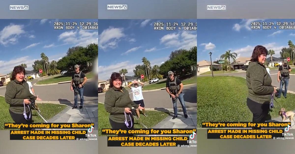 Debra Newton is arrested at her Florida home while walking her dog.