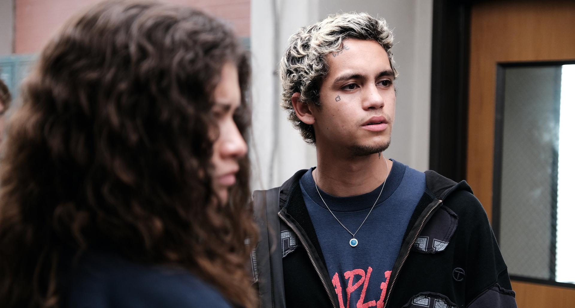 Zendaya as Rue, and Dominic Fike as Elliott in 'Euphoria' Season 2 Episode 2.