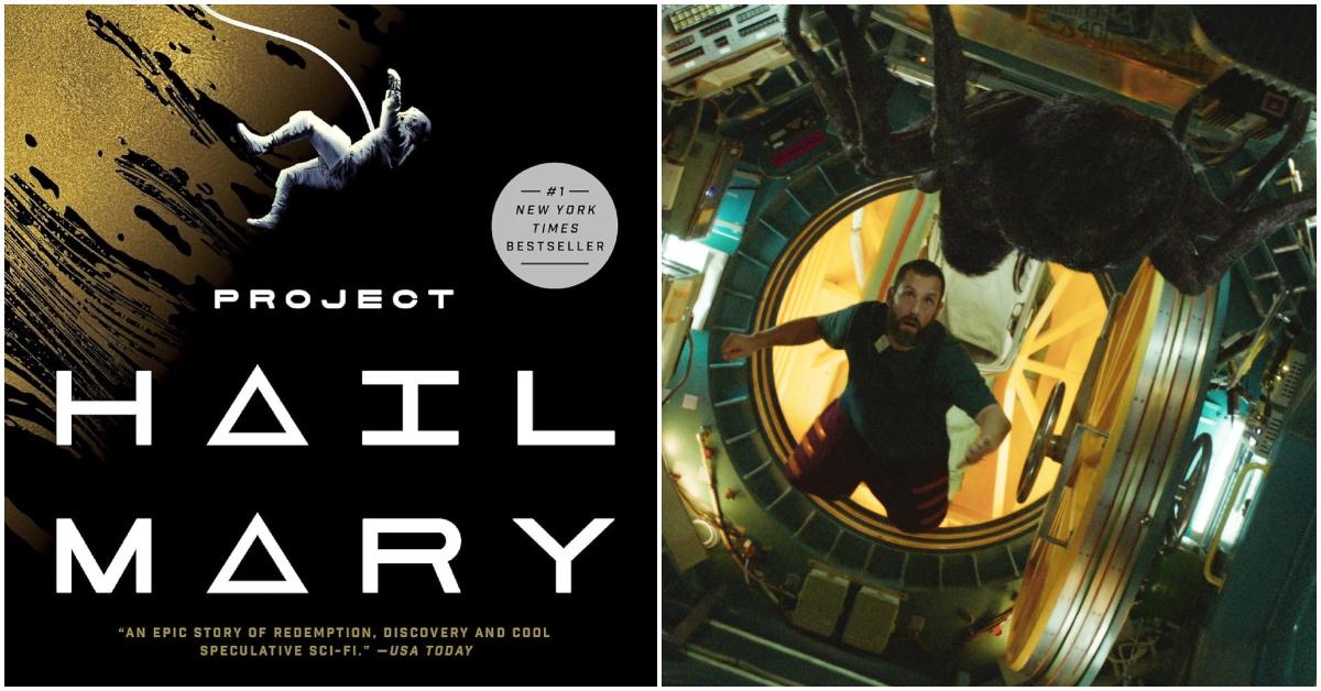 The cover of 'Project Hail Mary' and a clip of Jakub and the spider from 'Spaceman'