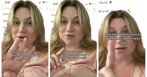 A woman's mother is unhelpful while she's in postpartum