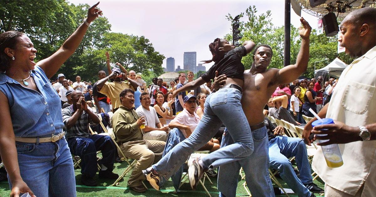 Festival goers dancing wildly