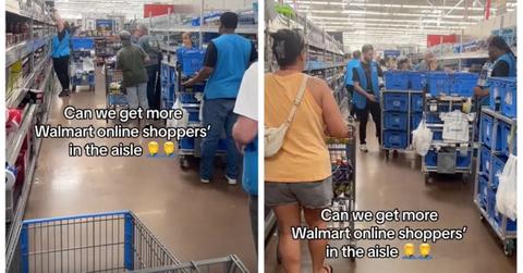 Shopper upset over too many Walmart pickers blocking the aisle.