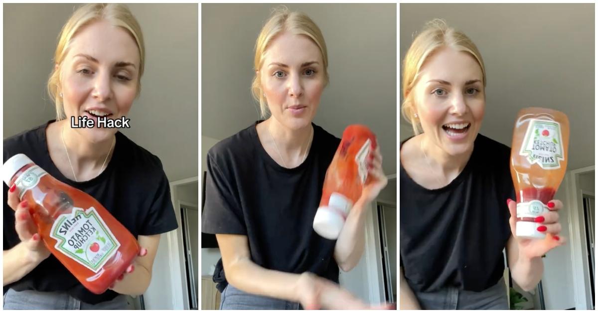 A woman shares a ketchup bottle hack