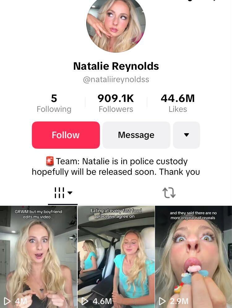 natalies profile claiming she is in police custody on tiktok