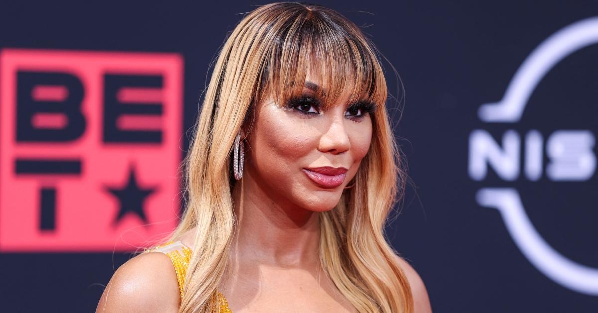 Tamar Braxton posing on the red carpet at the BET Awards