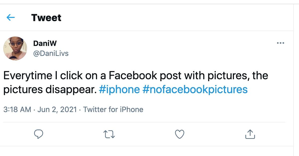 A tweet about the Facebook glitch