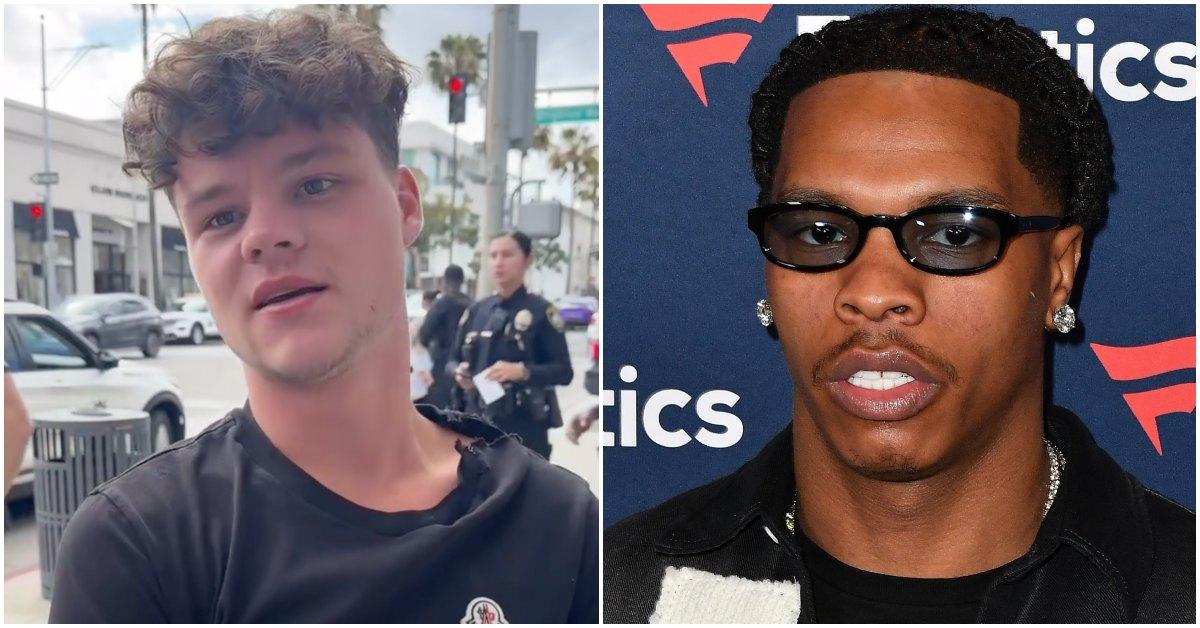 Jack Doherty after his robbery and Lil Baby at separate event.
