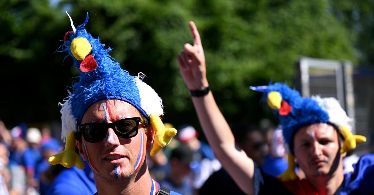 fans wearing rooster hats team france