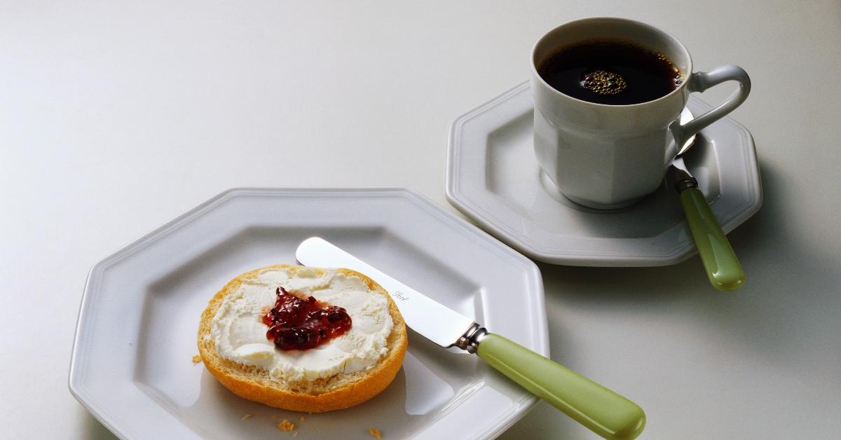 Bagel with cream cheese breakfast.