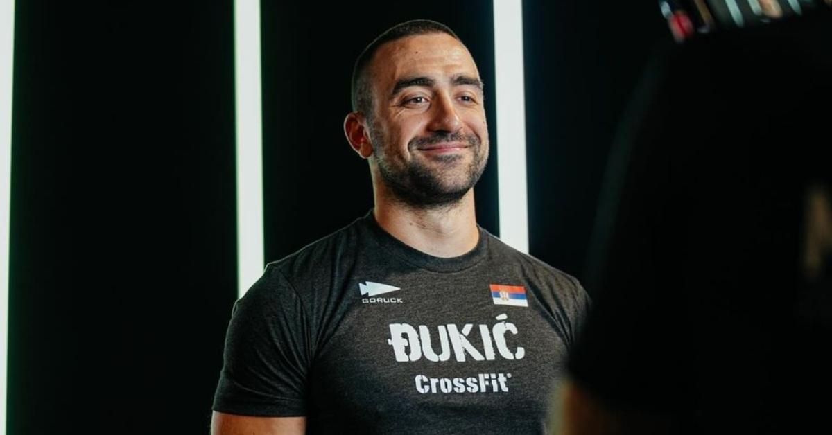 Lazar Dukic in black CrossFit shirt with his name on it