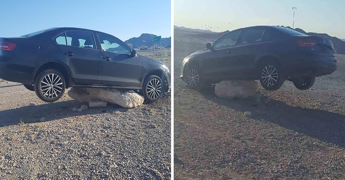 Everyone Wants To Know How Someone Managed To Drive Their Car Onto A Rock