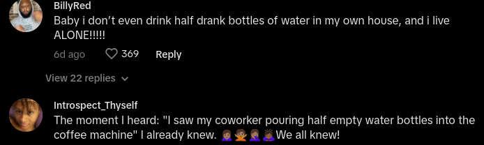 coworker fills coffeemaker used water bottles