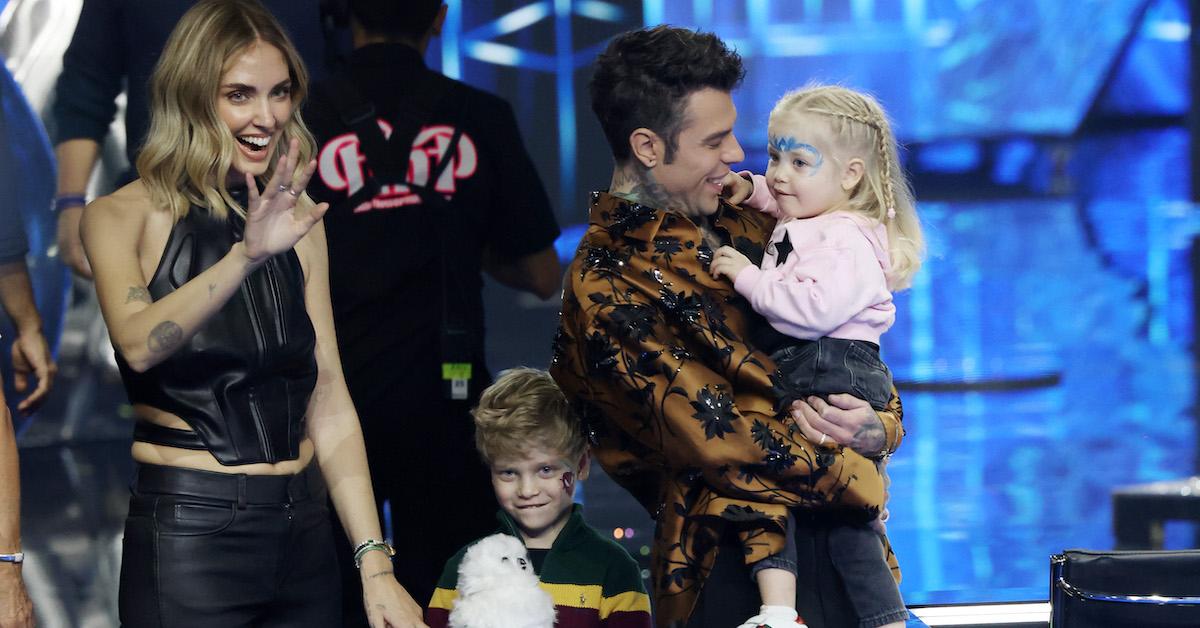 Chiara Ferragni, Fedez along with their daughter Vittoria and their son Leone attend the X Factor live TV show on Nov. 16, 2023