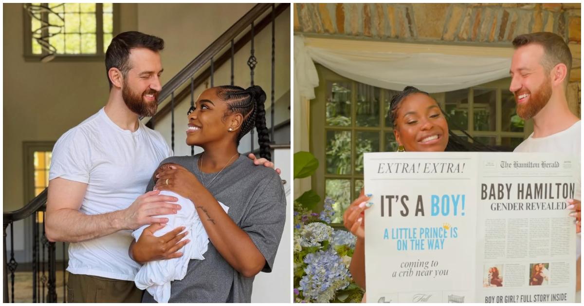 (l-r): Cameron and Lauren Hamilton celebrating their baby and pregnancy