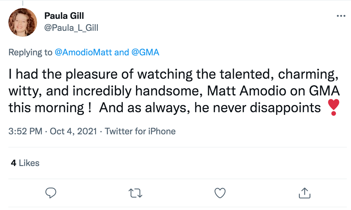 A fan of Matt Amodio's tweeted about seeing him on 'GMA'.