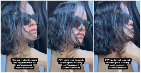 Rihanna looking out of a car window