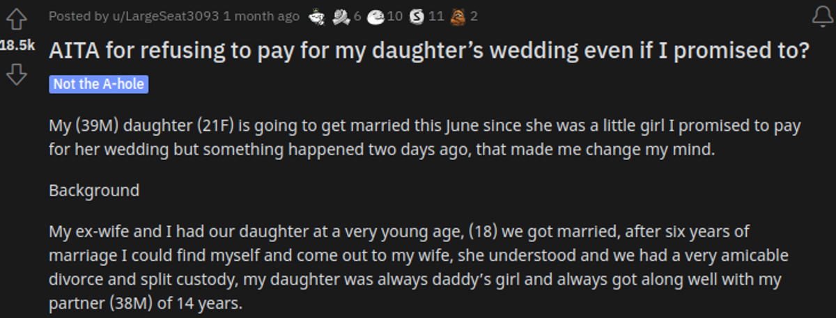 Dad Won't Pay for Wedding