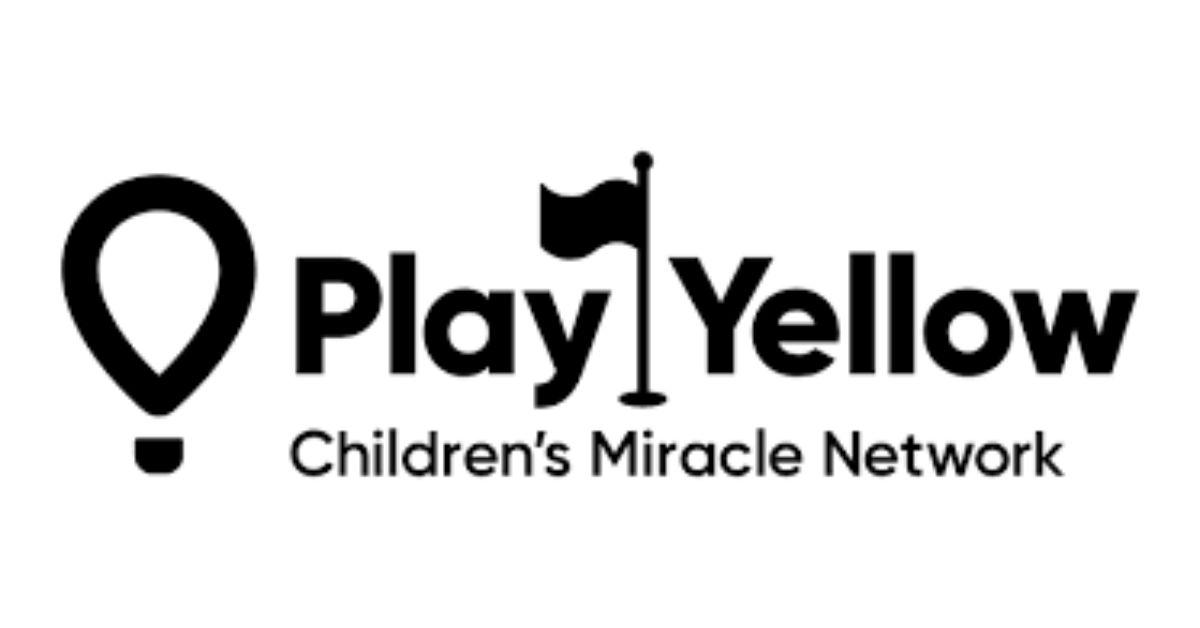 The logo for Play Yellow in black typeface. 