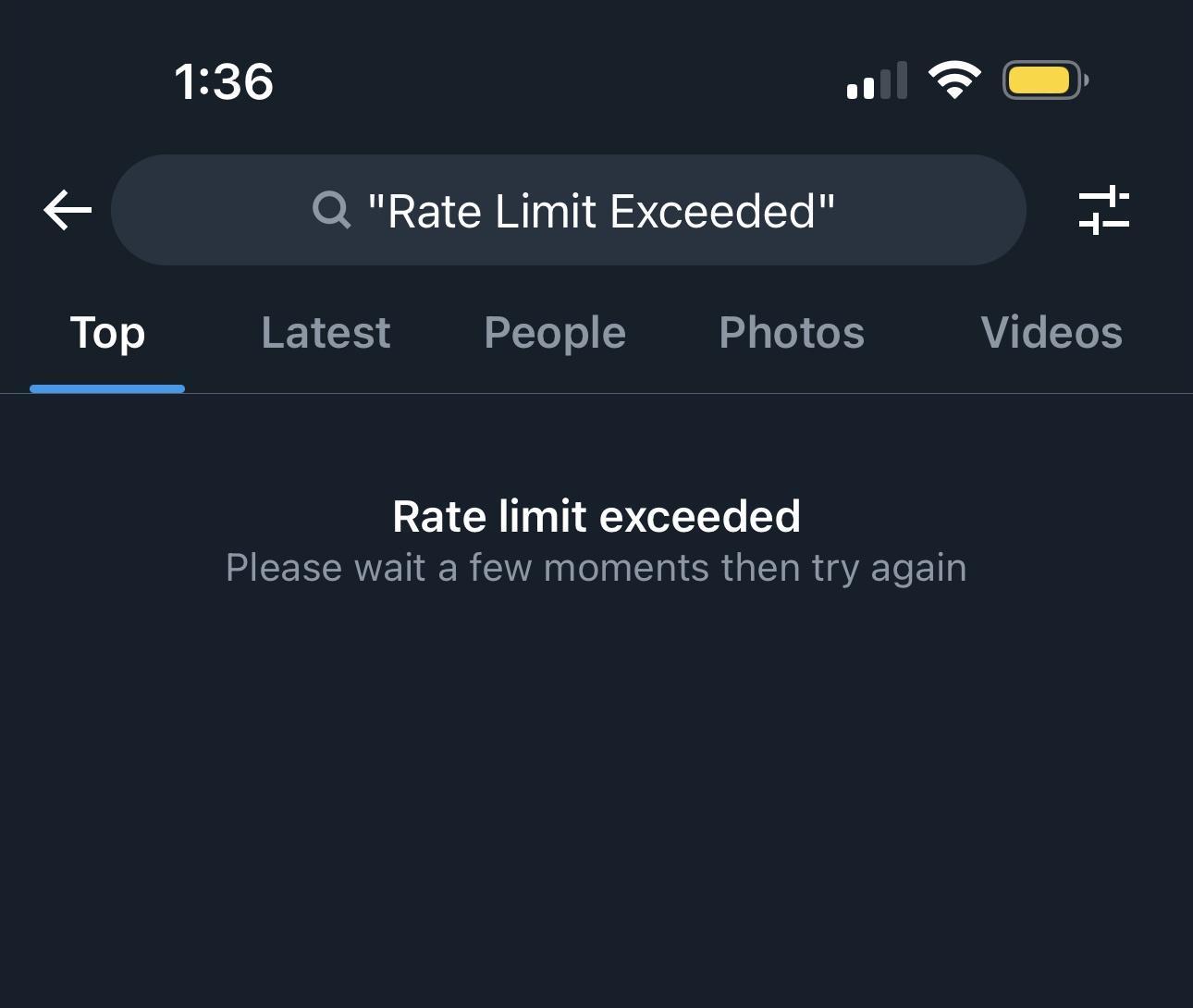 A search on Twitter of the rate limit exceeded notification