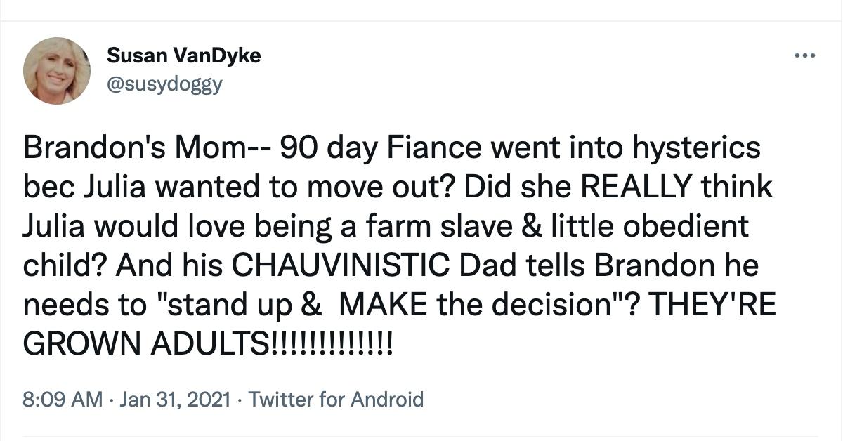 Tweet about Brandon's strange dynamic with his parents 