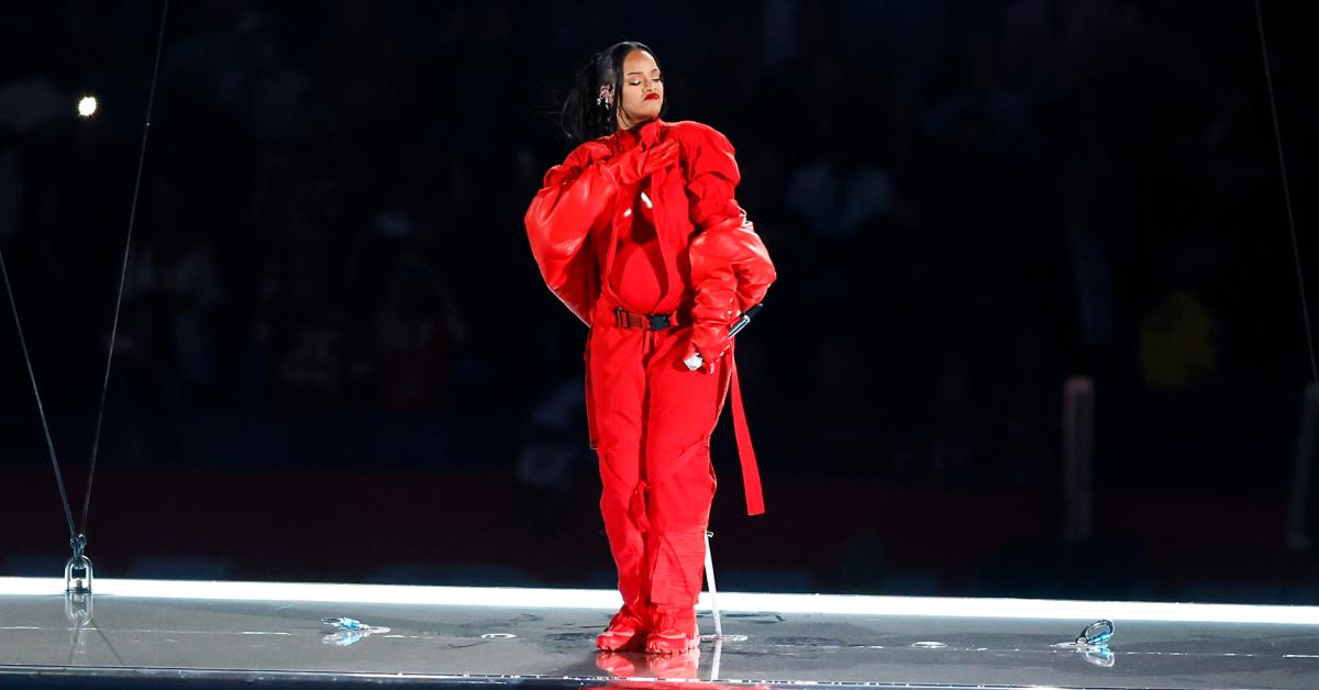 Rihanna performing during the Super Bowl LVII halftime show.