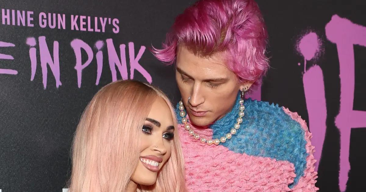 Megan Fox and Machine Gun Kelly attend the premiere of 'Life in Pink' with pink hair.
