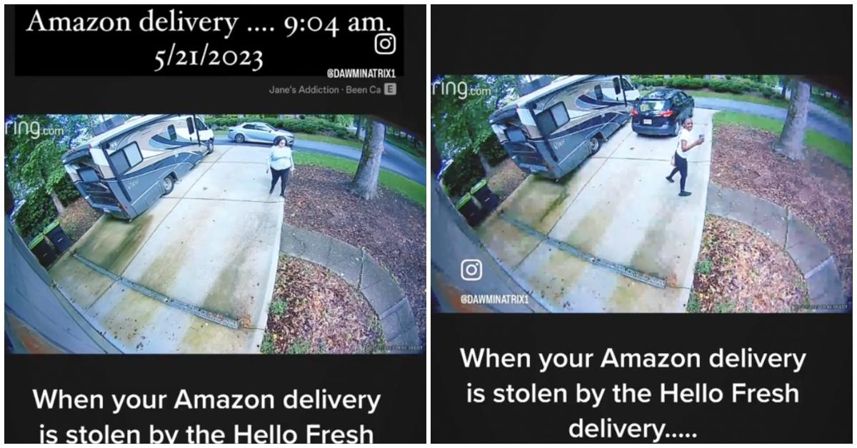 A person catches Hello Fresh driver stealing Amazon package