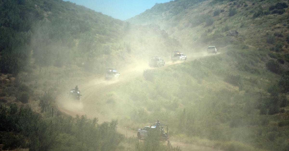 Vehicles heading to the camp site in Ensenada, Baja California state, Mexico