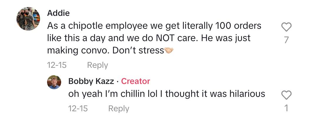 A commenter saying that as a Chipotle employee, the worker probably didn't mean any harm.