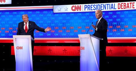 Donald Trump and Joe Biden debating in June of 2024.