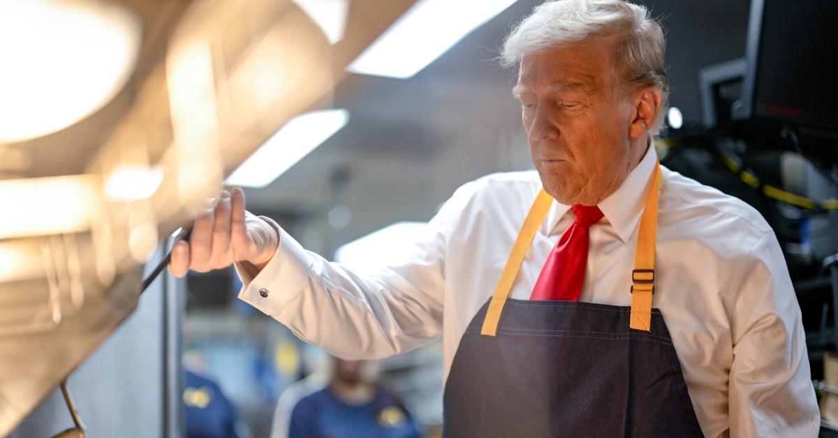 Donald Trump working at the dry station at McDonald's