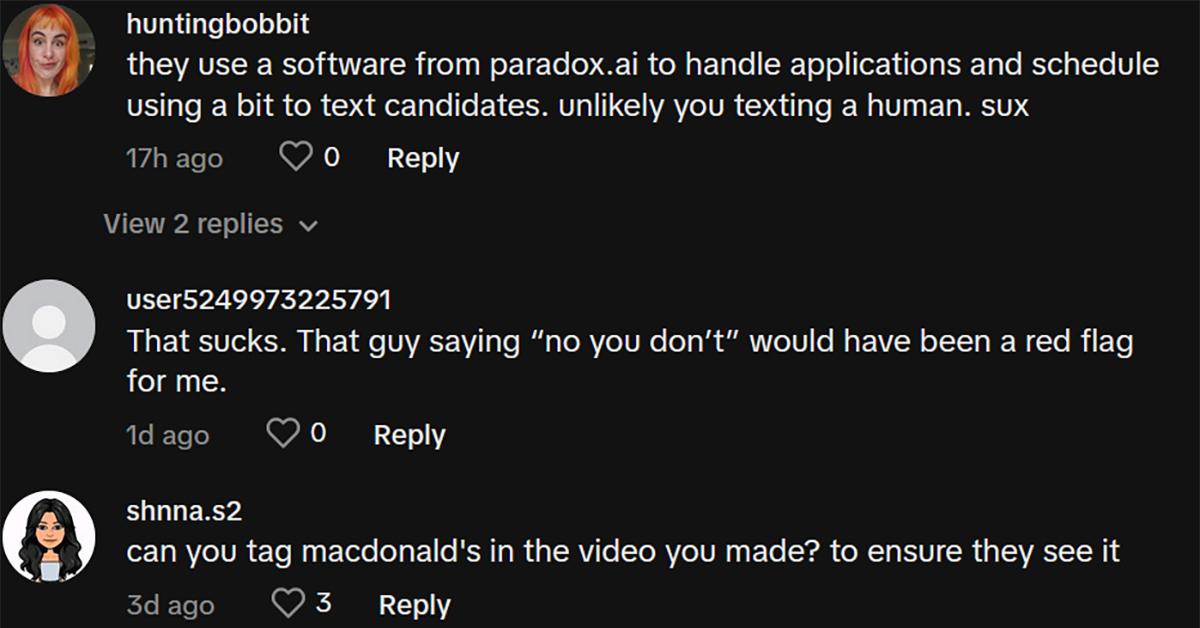 tiktok comments about mcdonalds applicant waiting 2 hours for job interview 