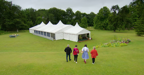 why is the great british baking show in a tent
