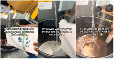 tiktok creator @gia2bad shows how mcd sweet tea is made