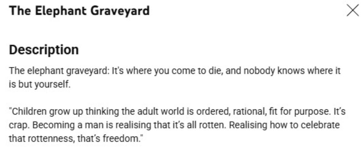 description for "The Elephant Graveyard" YouTube channel