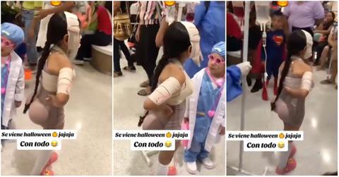 Viral video of a young girl dressed like a plastic surgery patient for Halloween.
