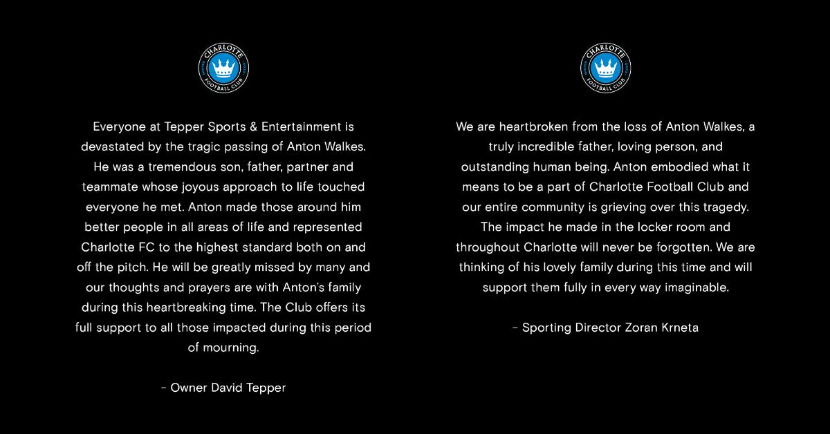 Charlotte FC statement on death of Anton Walkes