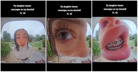 A daughter leaves messages on her parents doorbell camera.