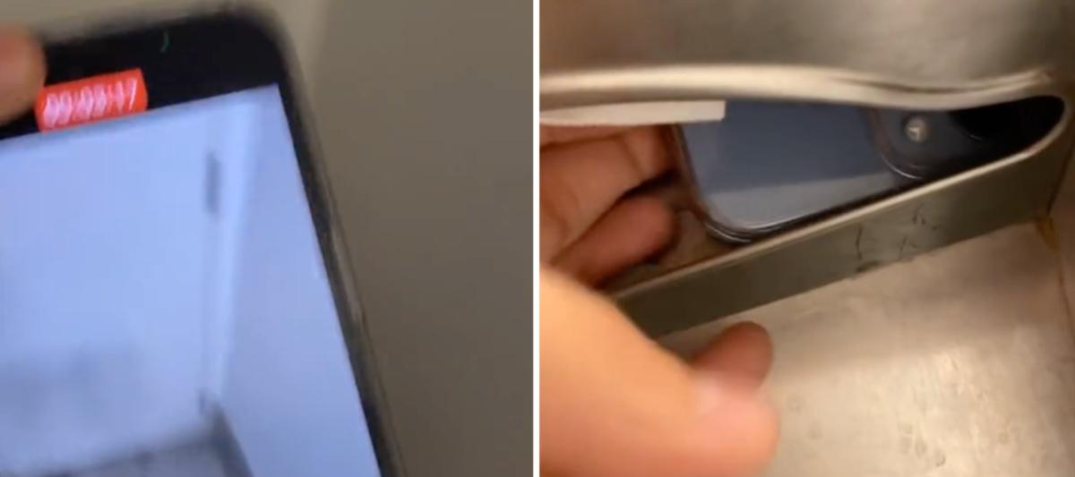 TikTok creator @regular_sized_judy shares video of finding a phone hidden inside a women's bathroom 