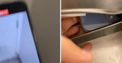 TikTok creator @regular_sized_judy shares video of finding a phone hidden inside a women's bathroom