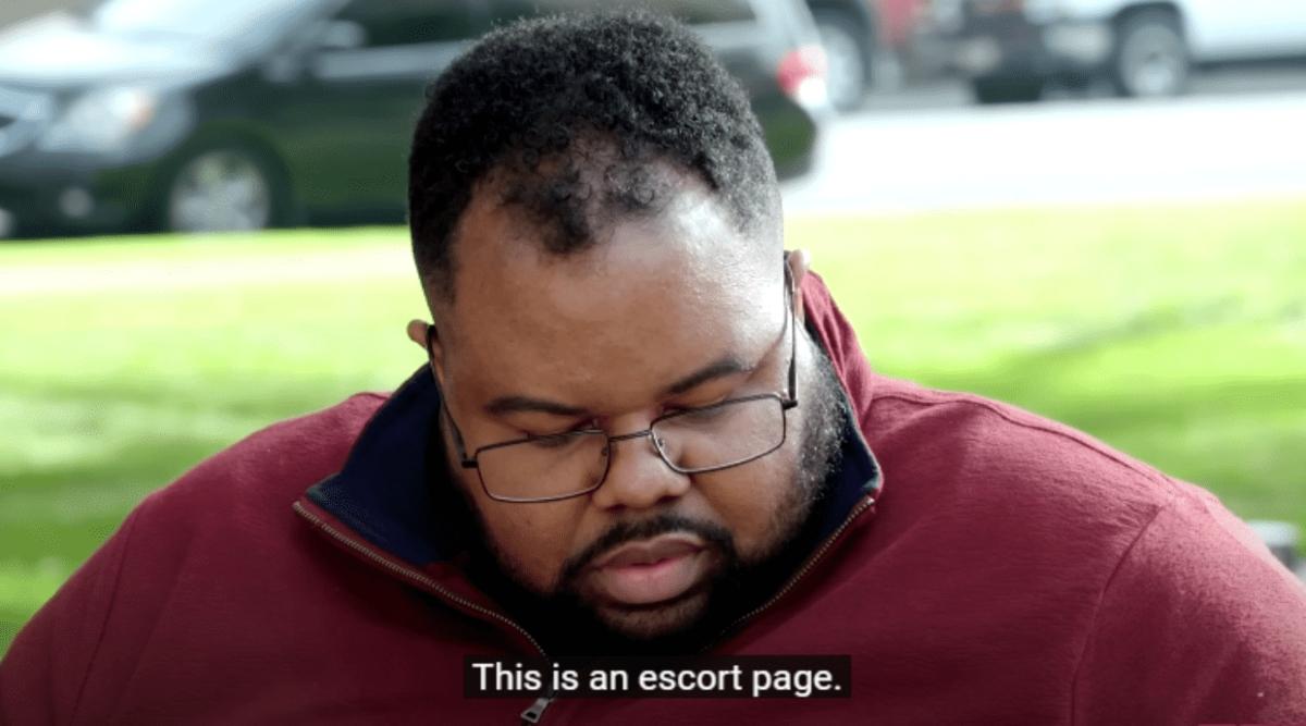 Tyray from '90 Day Fiance: Before the 90 Days' looks concerned when he finds Carmella's escort page.