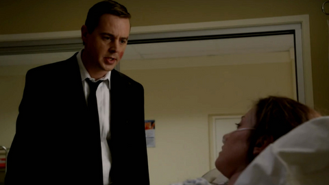 Timothy goes to see Delilah in the hospital after the horrific bombing on 'NCIS'.