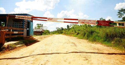 The entrance to the Jonestown compound in Guyana, South America