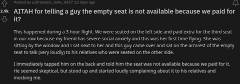 Comments on viral post about flier who was mocked for buying empty seat to keep empty.