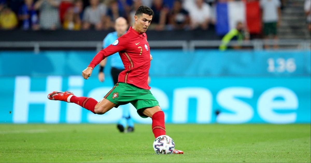 Cristiano Ronaldo in action on the football field. 